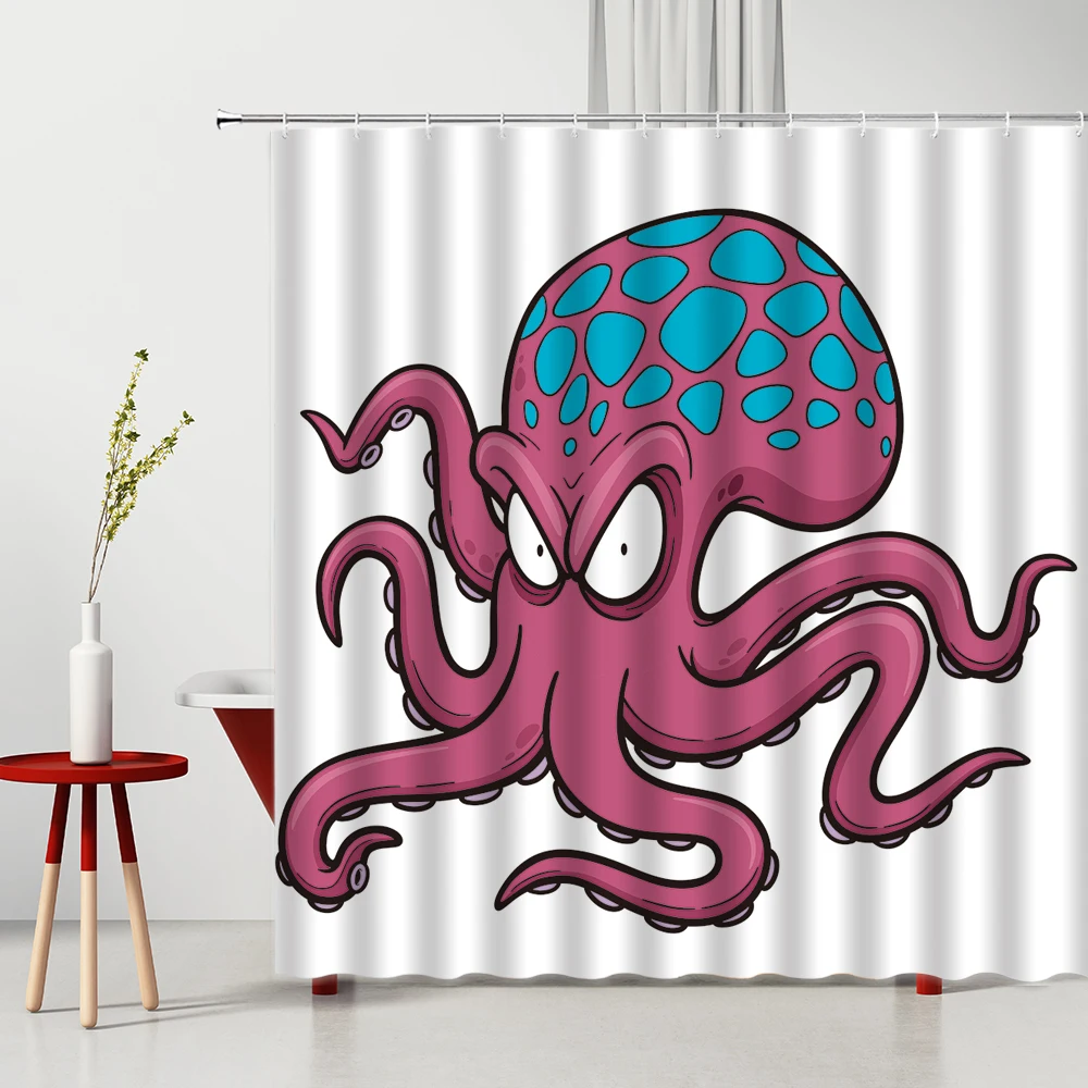 

Cartoons Octopus Shower Marine Life Pattern Geometry Pattern Bathtub Decorative Accessories Hanging Curtain Multiple Size