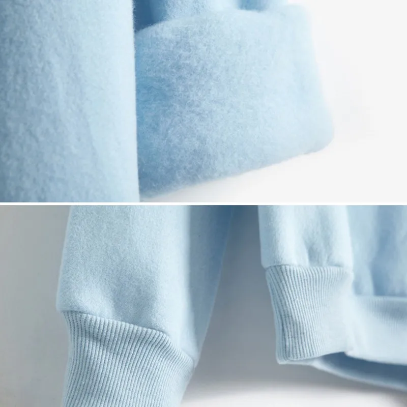 Однотонный Свитшот женский осень зима длинный рукав свободный флисовый пуловер