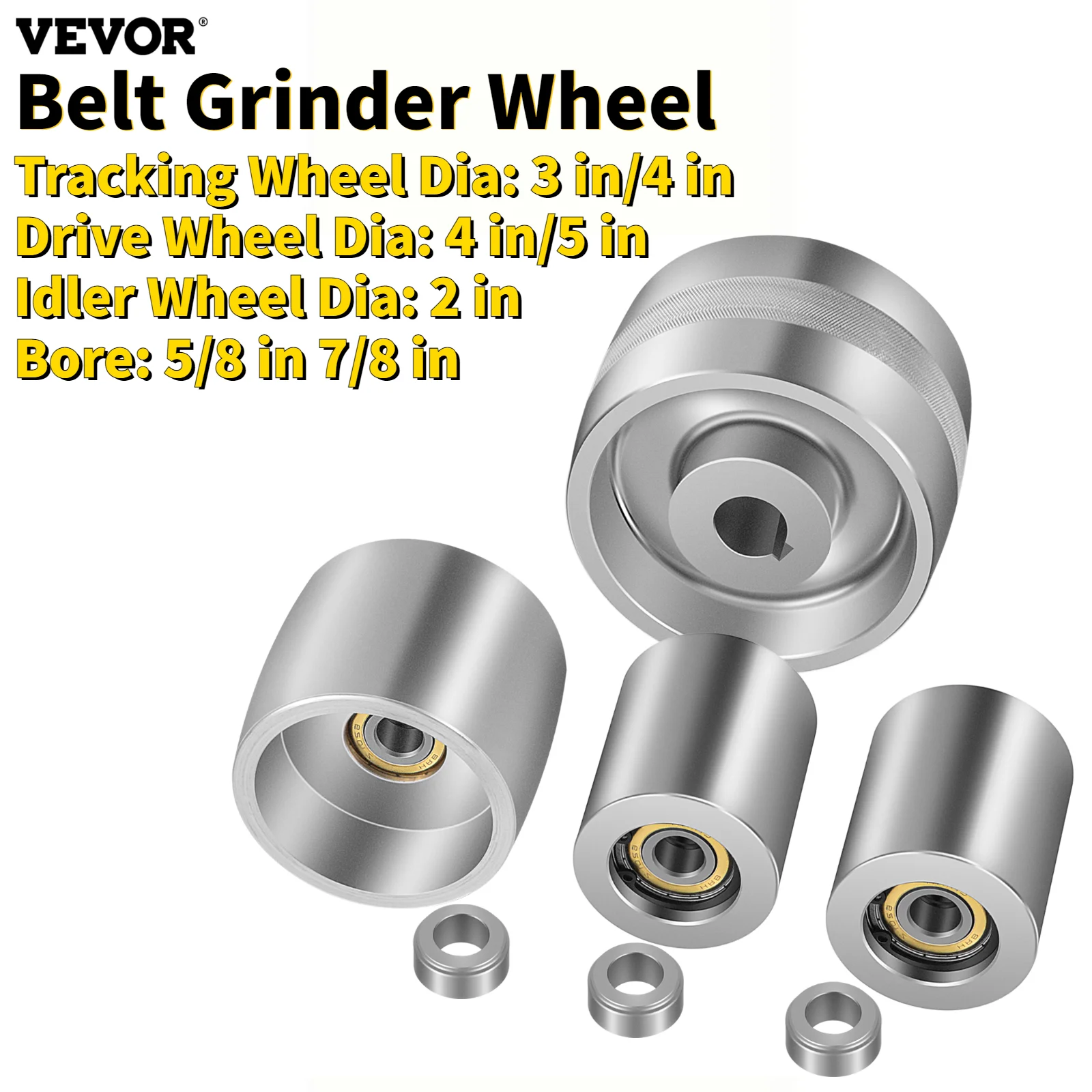 

VEVOR 5/8 7/8in Bore Aluminum 2 x 72in Belt Grinder Running Wheel Set 4in 5in Drive Wheel Kit for Hollow-Grinding Knife Polisher