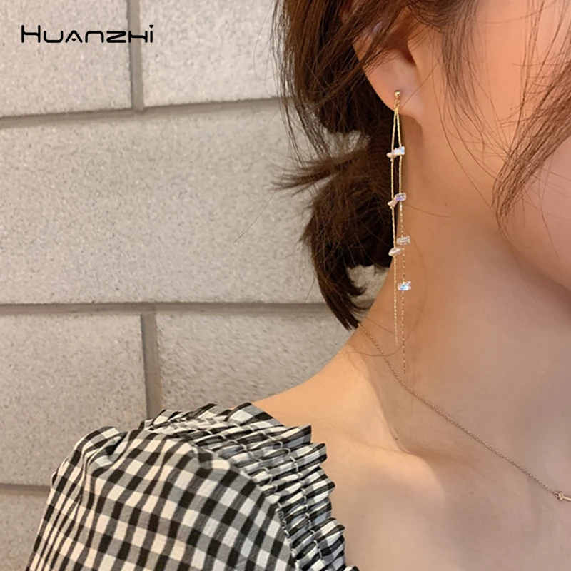 HUANZHI 2019 S925 Серебряная игла со стразами и цирконием кисточкой Золотая