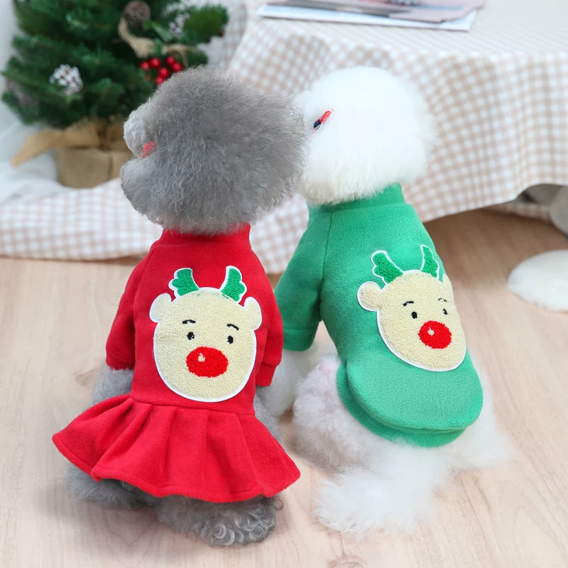 

Pet Clothes Christmas Deer Couple Fleece Puppy Dog Clothes Dog Dress and Hoodie Small Dogs Winter Warm Clothes одежда для собак