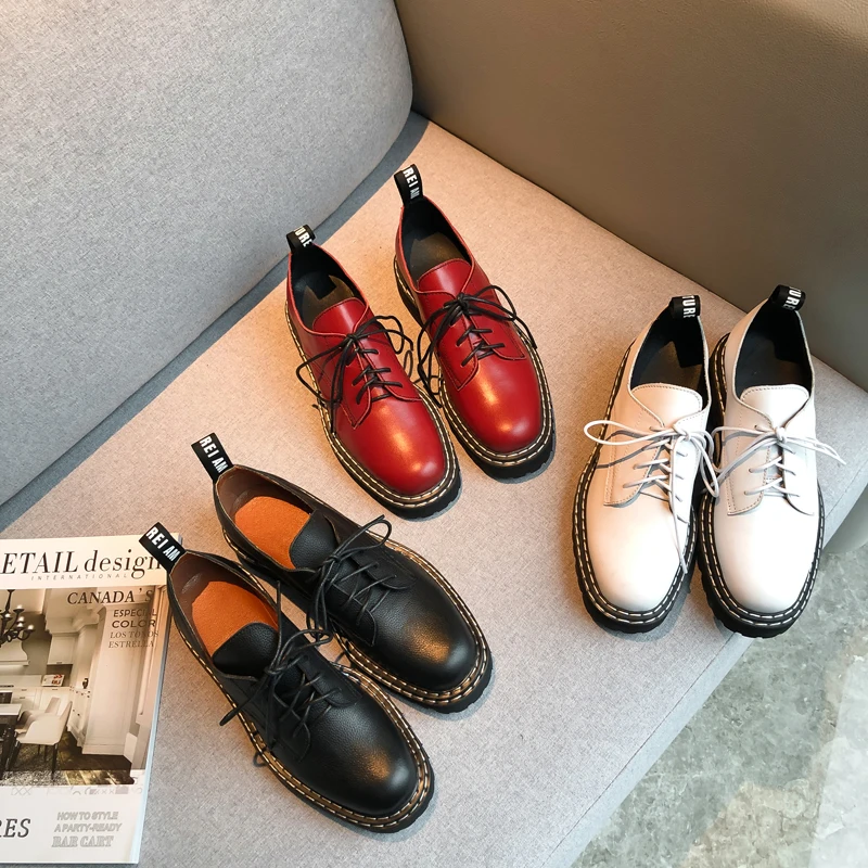 Zapatos De Mujer/женские лоферы на плоской платформе женская обувь шнуровке с круглым
