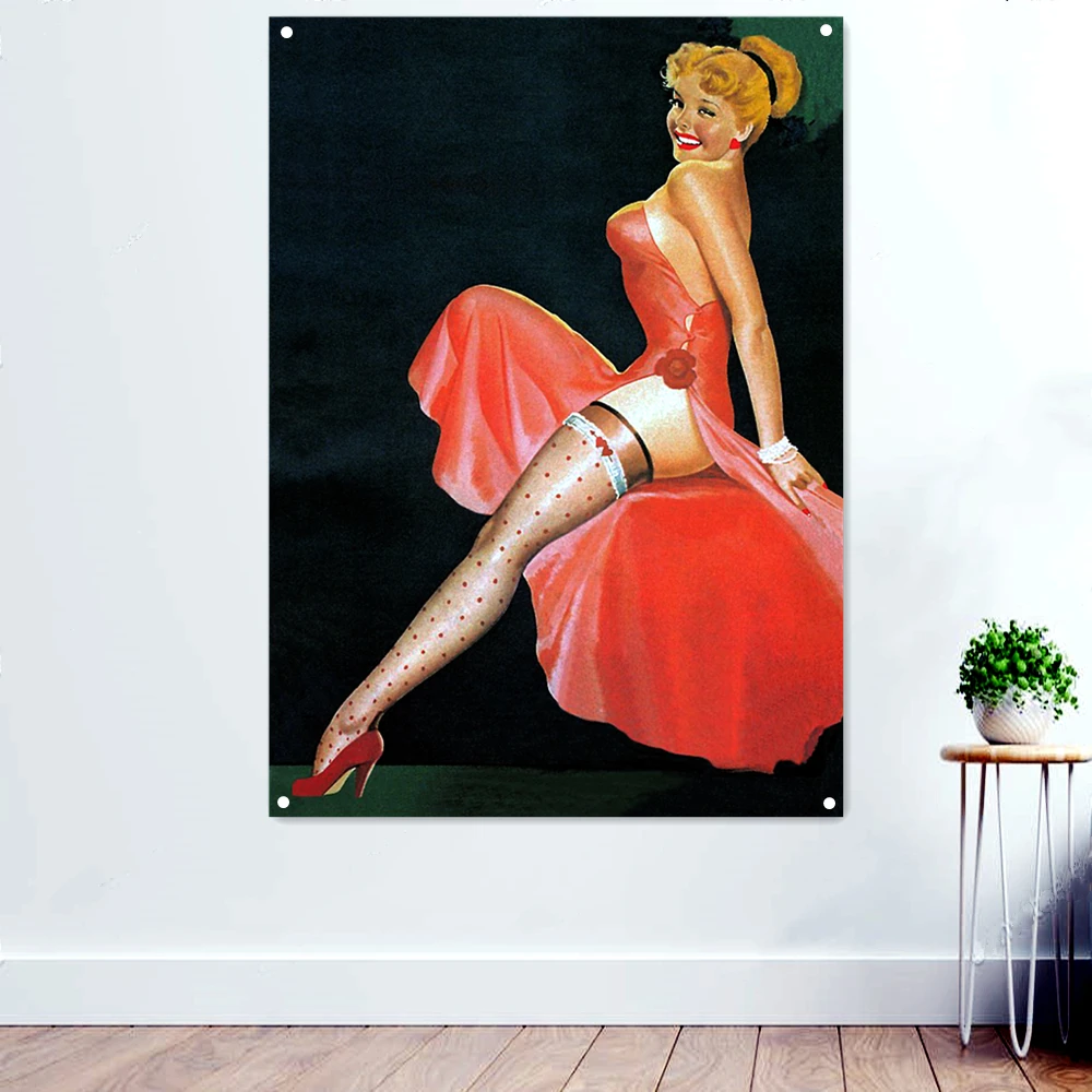 

Retro Girl License Banner Pin Up Poster Vintage Sexy Girl Canvas Painting Artwork Gift Pinup Wall Art Bar Pub Club Home Decor C3