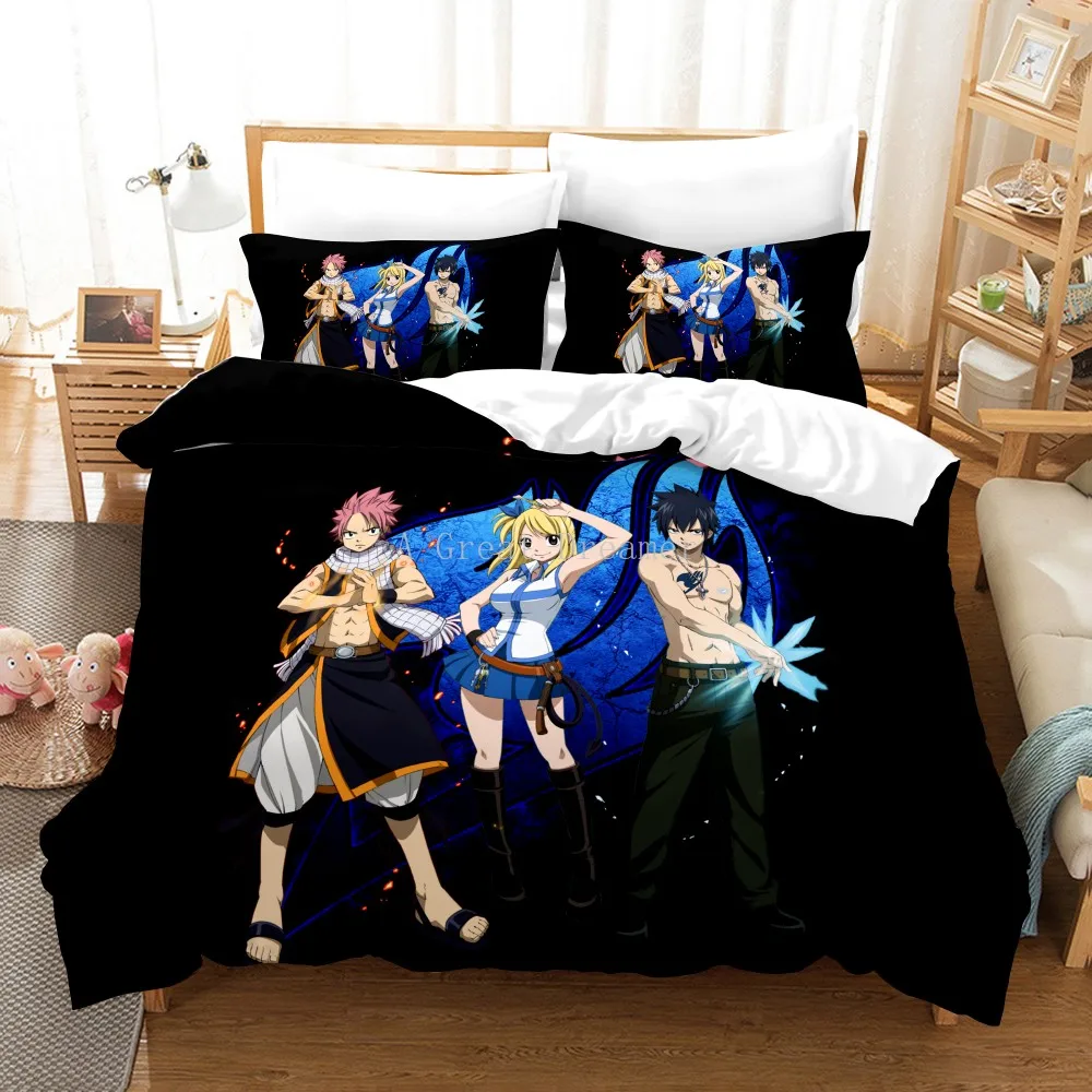 

Anime Fairy Tail Bedding Set 3D Cartoon Duvet Cover With Pillow Cover Queen King Bed Set For Kids Adults Bedroom Decor
