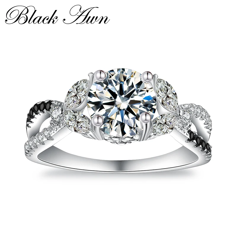 BLACK AWN 2020 New Round 925 Sterling Silver Jewelry Luxury Engagement Rings for Women C396