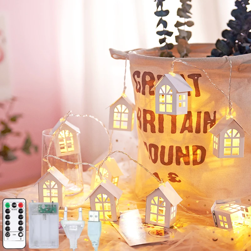 

Wood House Led String Fairy Lights Bedroom Garland Lamp Chian Living Room Home Christmas Tree Halloween Decoration Outdoor Party