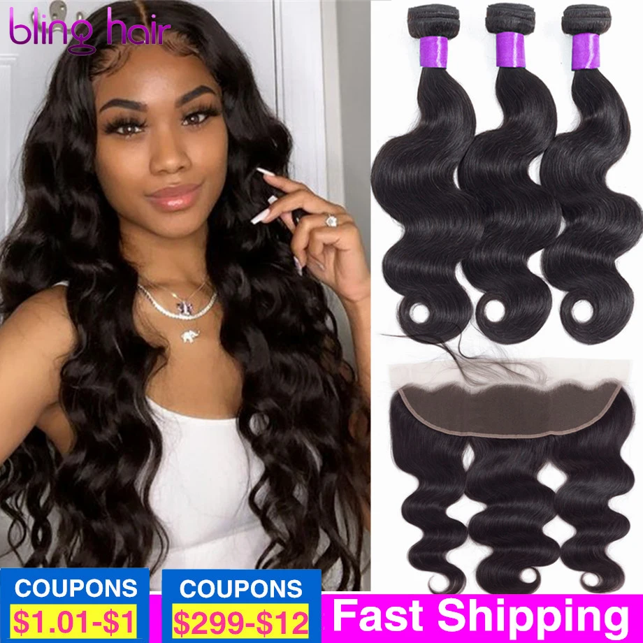 

Body Wave Bundles With Transparent Lace Frontal Closure Brazilian Hair Weave Bundles 3Bundles With Frontal Human Hair Bling Hair