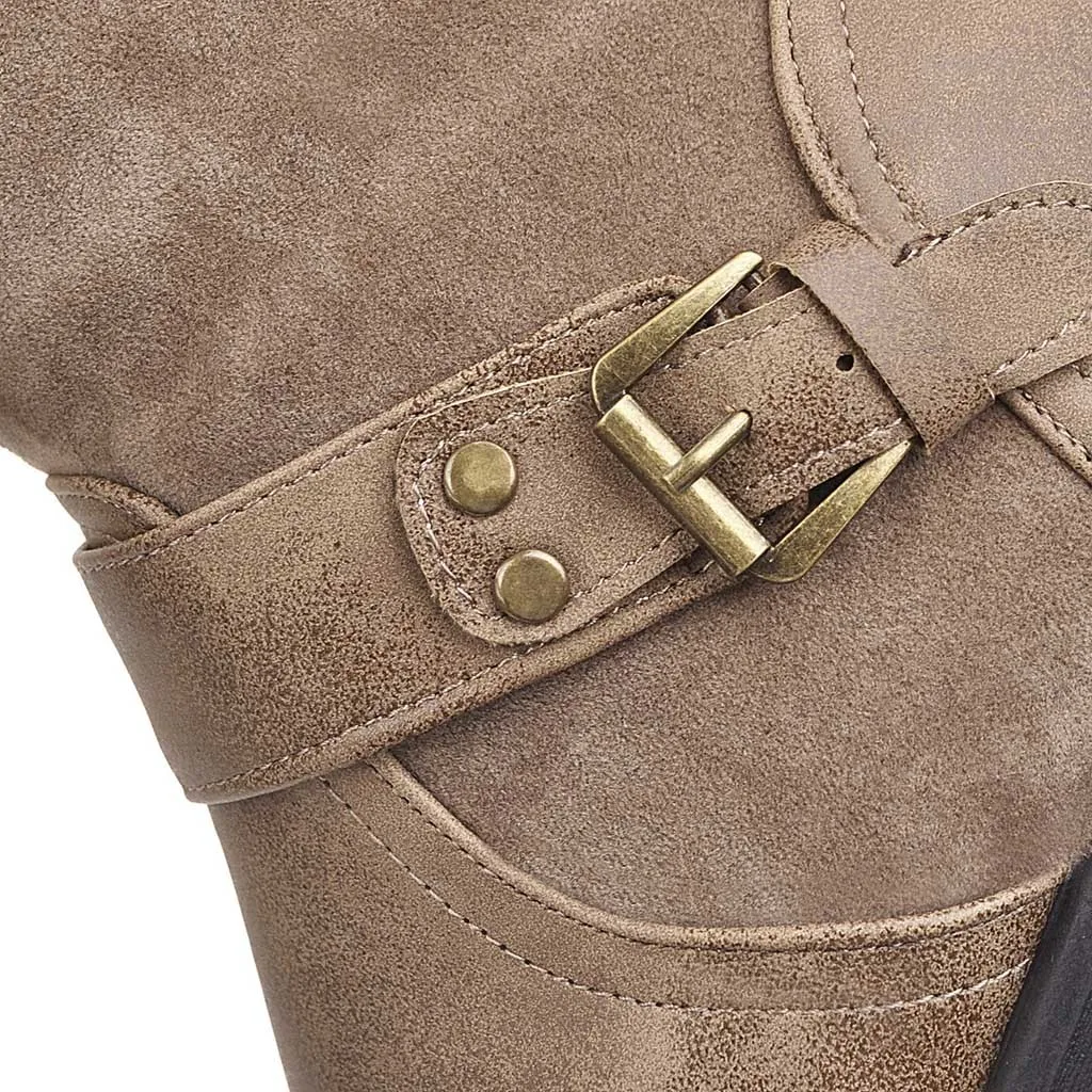 Женская обувь женские сапоги до колена на низком квадратном каблуке черные