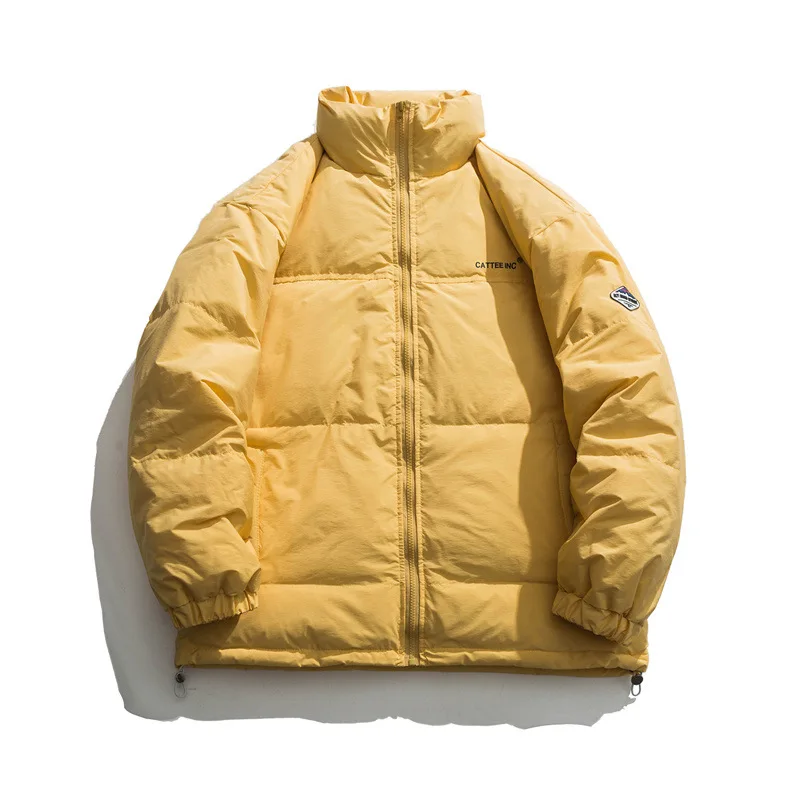 

2021 vintage winter solid color simple hooded down jacket men's wide version tooling white duck down jacket