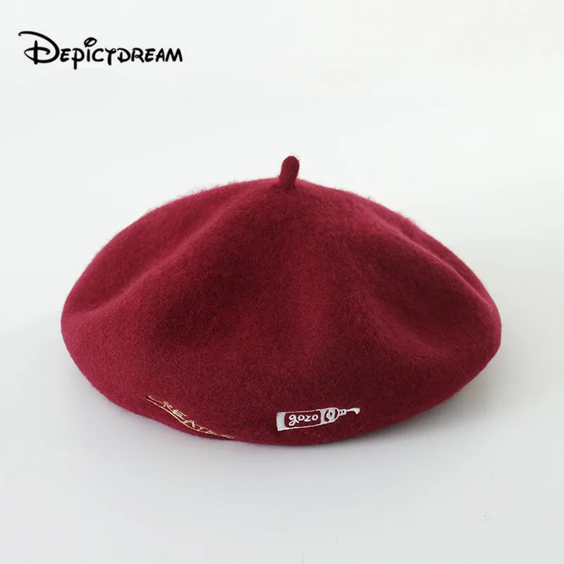 

New style spring 100% Fashion embroidery Warm Wool Winter Women Beret Hat For Sweet Girl Gift Autumn and winter hats