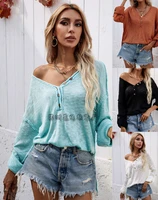 donsignet 2021 autumn solid pullover thin knitwear v neck woman sweaters fall sweaters for women