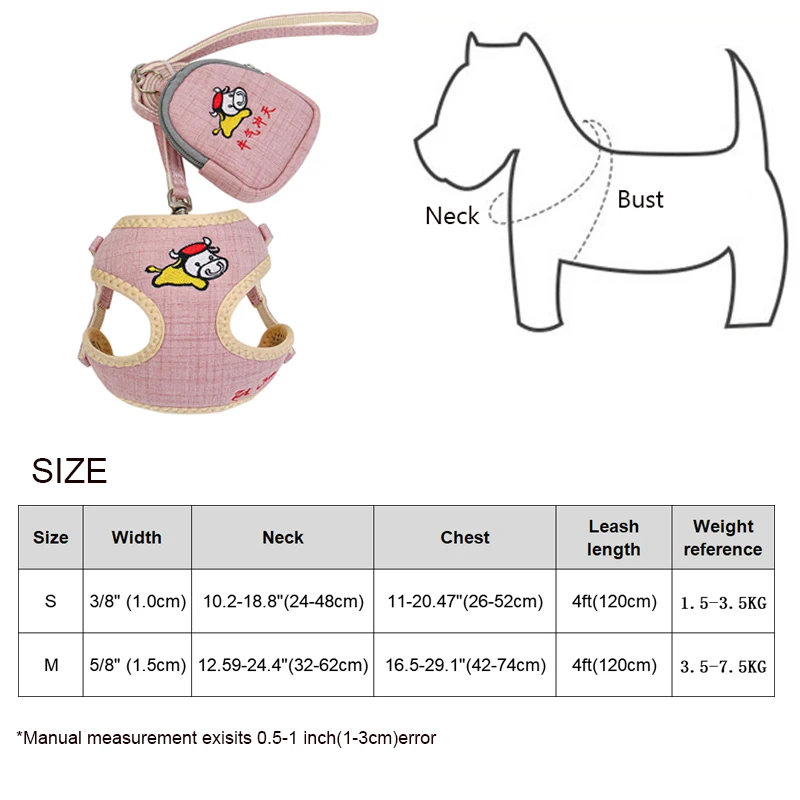 

Dog Harness Set Embroidery Breathable Adjustable Snack Bag Pet Harness for Small Medium Dog Cats Vest Dog Supplies