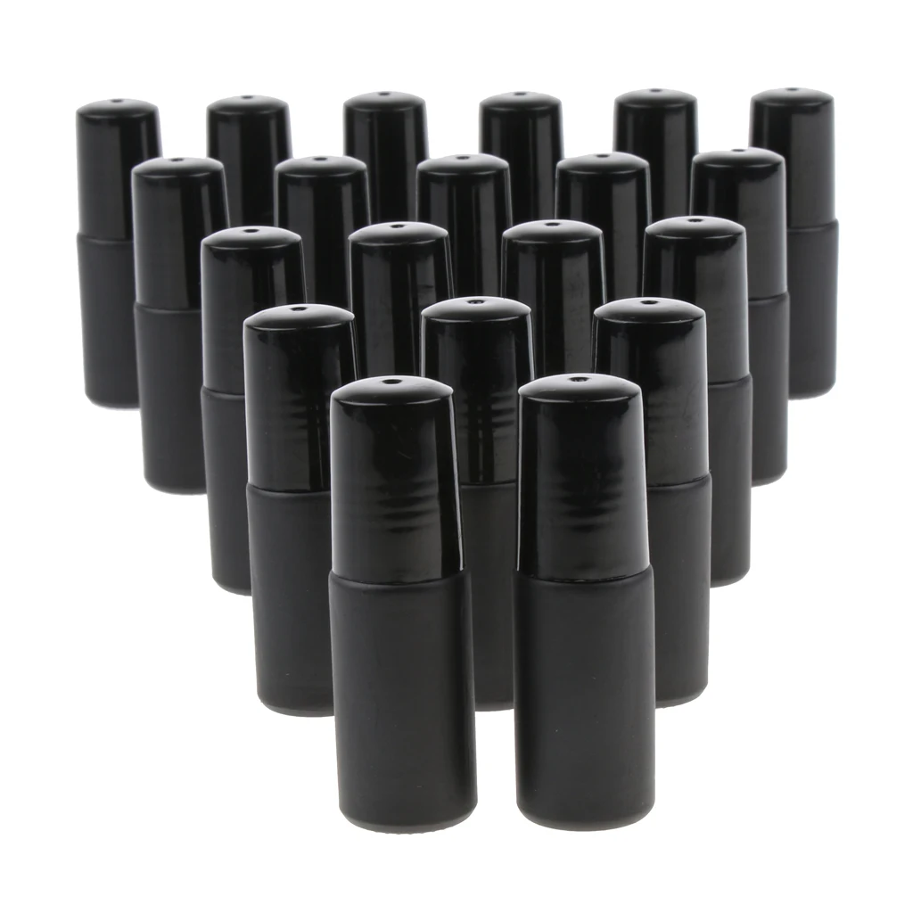

20pcs 5ml Empty Essential Oils Makeup Roll on Bottles Black Pink Amber Blue