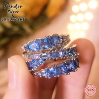 trend s925 sterling silver jewelry 11 copytwist blue crystal spiral interlace ring elegant couple gift for female with logo