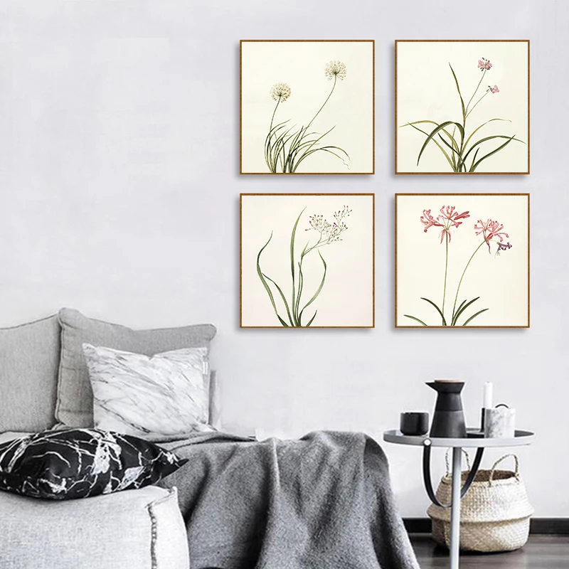 Скандинавские цветы растения настенная Картина на холсте украшение для дома