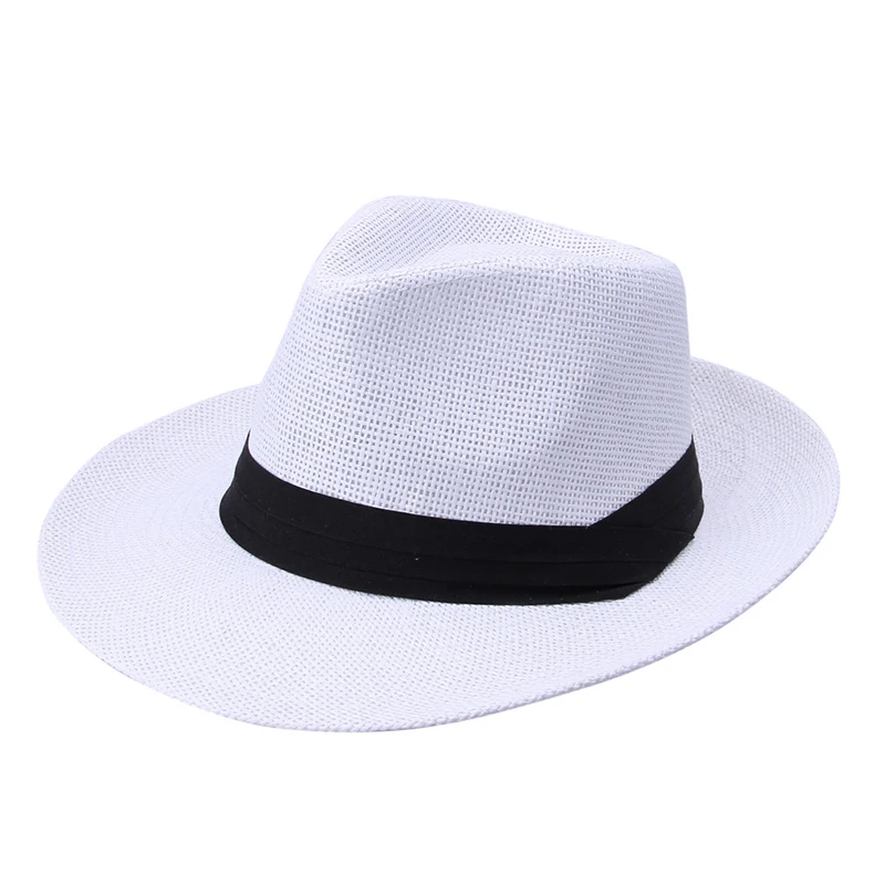 Summer Sun Hats for Women Man Panama Hat Straw Beach Fashion UV Sun Peotection Travel Cap Trilby Large Brim With Black Ribbon