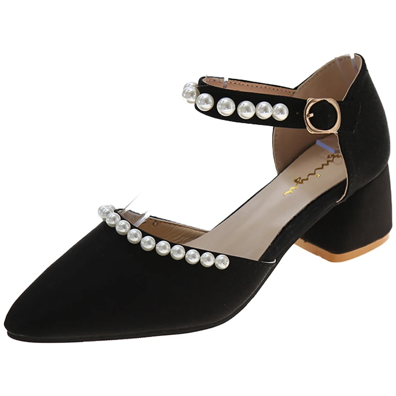 

Pumps Sandal Ladies Shoe 2021 Pearl Buckle Ankle Strap High Heels Sandals Pointed Toe Fashion Single Shoes Summer Shoes Woman