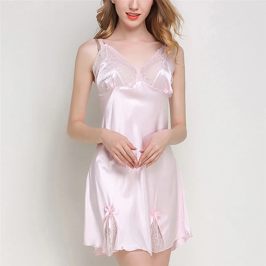 2019 летняя и весенняя женская ночная рубашка женское Сексуальное Кружевное Белье