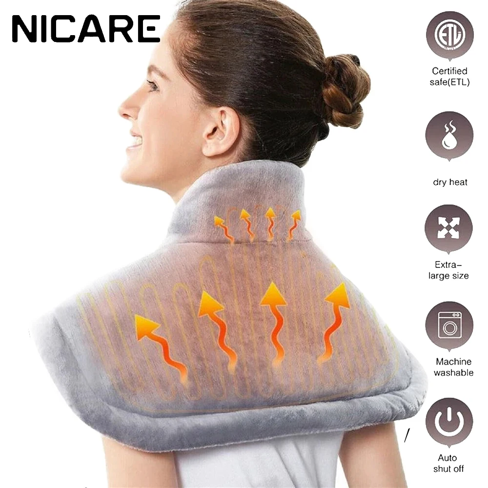 NICARE Electric Heating Pad Warmer Heated Mat Large Thermal Blanket Shoulder Neck Back Heating Shawl Wrap Pain Relief Massager