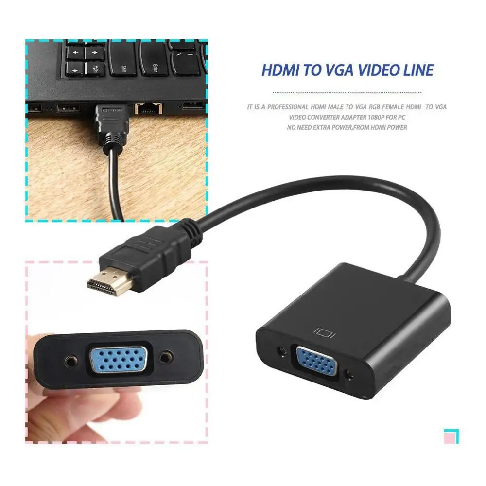 Переходник с Hdmi штекер на Vga Rgb адаптер для ПК черный штекер-гнездо переходник |