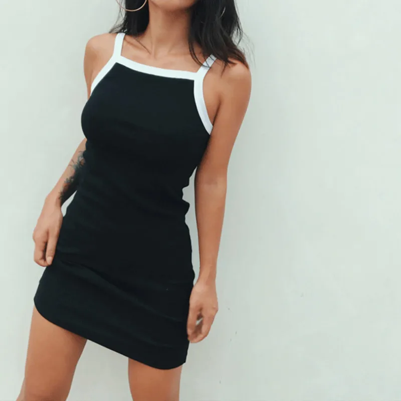 

Summer Sexy Sleeveless Bodycon Casual Solid Vest Dress Strap Sunderss Elegant Fashion Party Prom Feminina Mini Dresses for Women