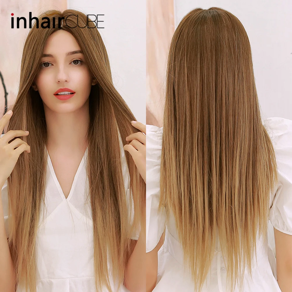 Парик блонд Inhaircube с эффектом омбре натуральные синтетические волосы темные