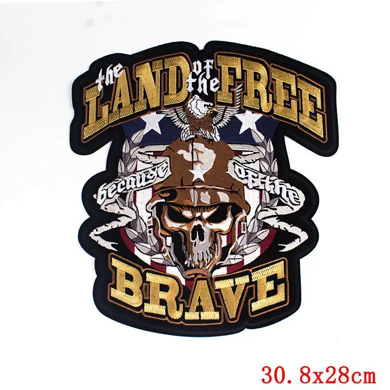 Land of The free BRAVE patch embroidere Железный Череп мотоциклетный Байкерский патч Панк МОТОР
