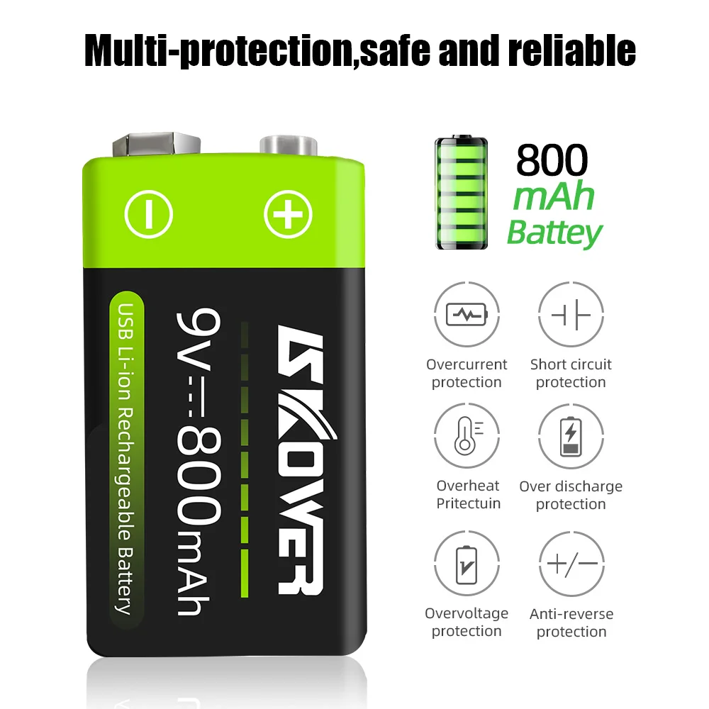 skower 9v 800mah micro usb 6f22 9v литий ионная аккумул
