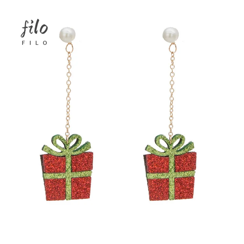 

Рождественские подарочные серьги, жемчужные металлические серьги-цепочки, висячие серьги 2021, креативные новогодние ювелирные изделия, мод...