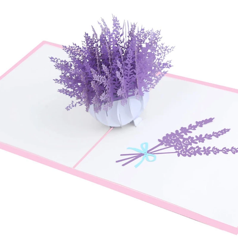 3D всплывающие поздравительные открытки Лаванда лазерная резка почтовая карта на