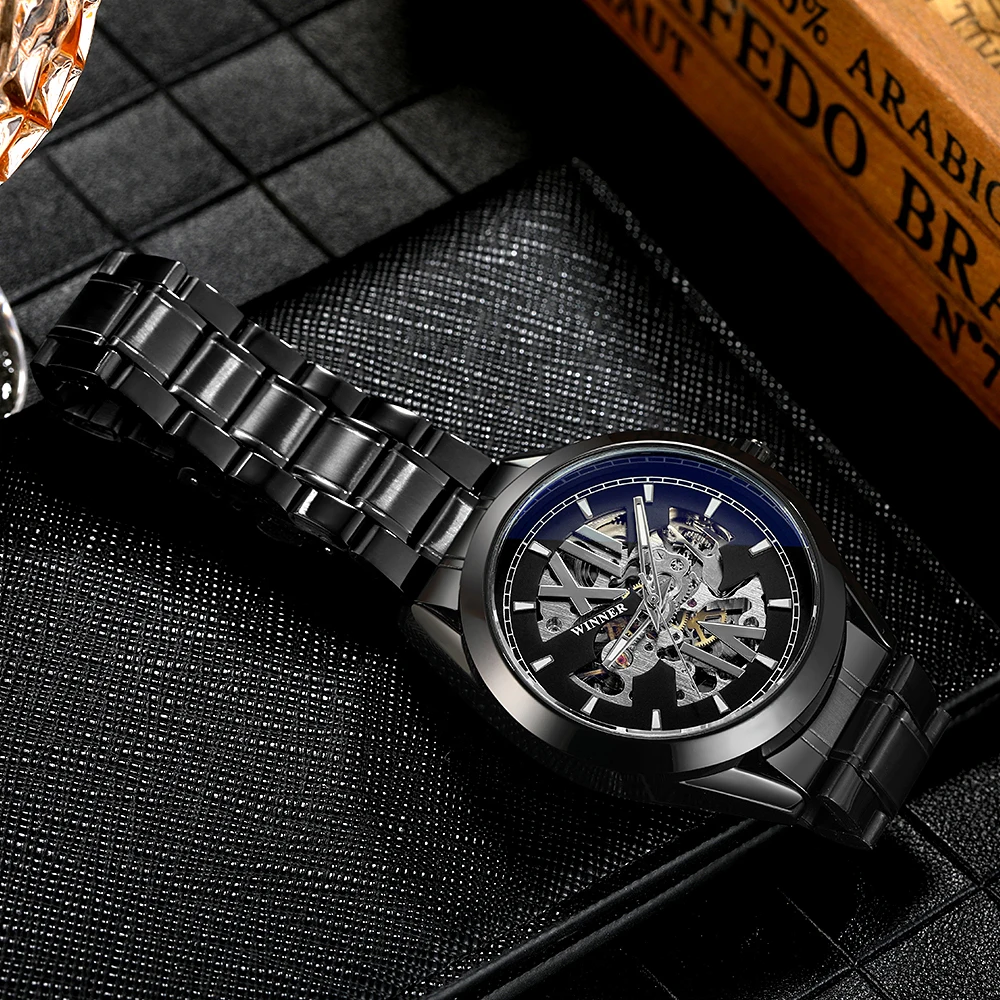 

T-Winner Wristwatches Men's Hollow Out Gear Auto Mechanical Watches Stainless Steel Gift Box Free Ship