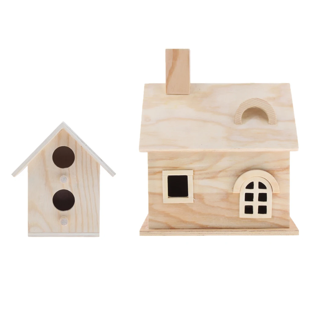 

Birdhouse - Cage Rough Wood Perch Hut - Wooden Cabin Birdhouse for Birds