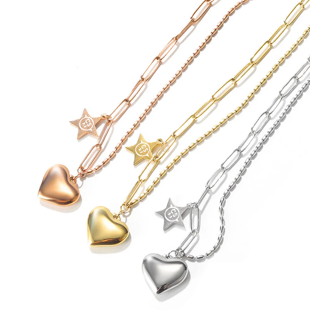 Нержавеющая сталь минимализм из розового золота в форме сердца звезды Цепи