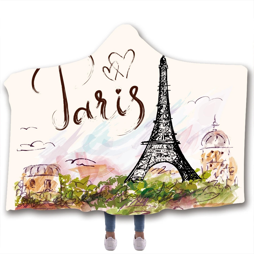 Эйфелева башня Париж Печать Одеяло с капюшоном Флисовое одеяло s и броски для