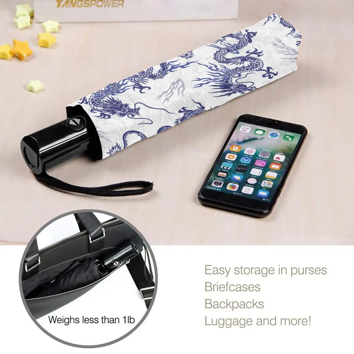 Автоматический Зонт Дождя Женский Трехслойный Японский Узор Дракона Ветронепроницаемый Водонепроницаемый Парасоль.