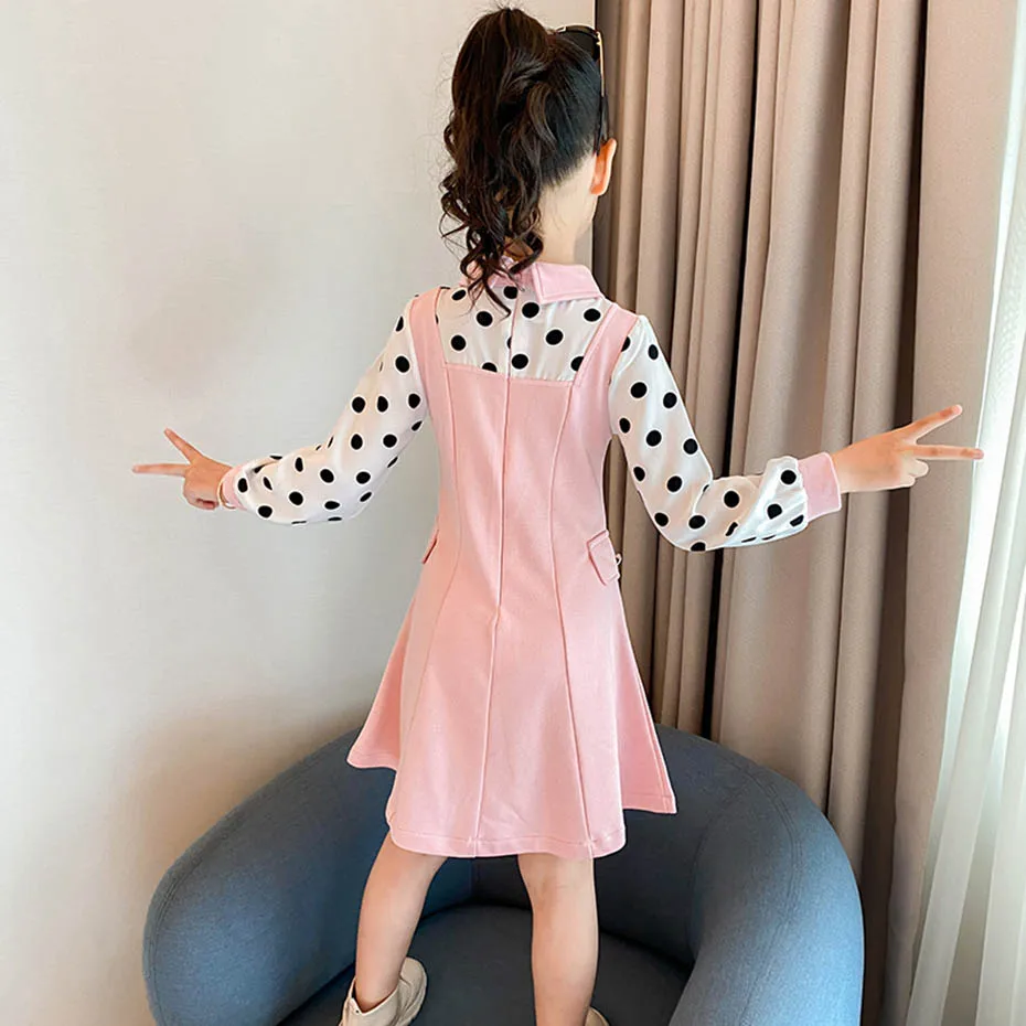 

Dress Girls Patchwork Dress For Girls Dot Pattern Party Dress Child Spring Autumn Costume For Girls 6 8 10 12 14