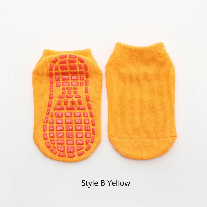 Style B yellow Детские Нескользящие носки для мальчиков и девочек, носки для прыжков на батуте, синие, черные хлопковые короткие Дышащие носки эластичные спортивные детские носки для улицы - Цвет: Style B yellow