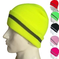 winter hi viz knitted hat reflective beanie for men and women