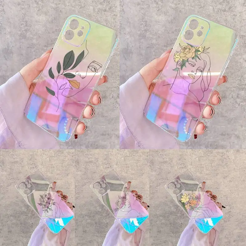 

Retro Abstract Geometry leaves Phone Case for iPhone xiaomi redmi 7 8 9 11 12 10 S X XS XR MINI Pro Max Plus laser Transparent