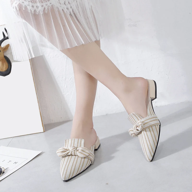 Женские тапочки Элегантные женские туфли с острым носком на низком каблуке в