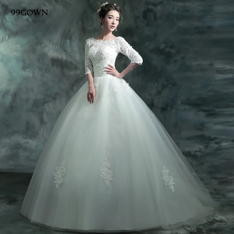 

99GOWN, атласное, 1 линия, Элегантное свадебное платье для женщин, 2019, простое Тюлевое Свадебное бальное платье, свадебное платье, три четверти р...
