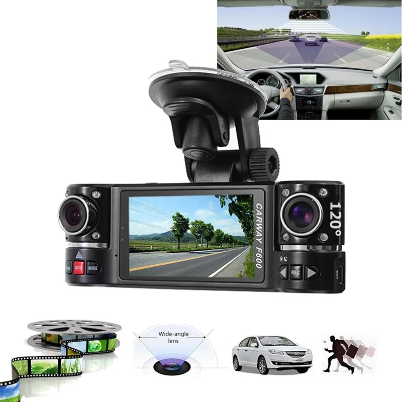Carway F600 Автомобильный видеорегистратор 2," TFT lcd HD 1080P Двойная камера с поворотным объективом для вождения автомобиля Цифровая видеокамера ночного видения