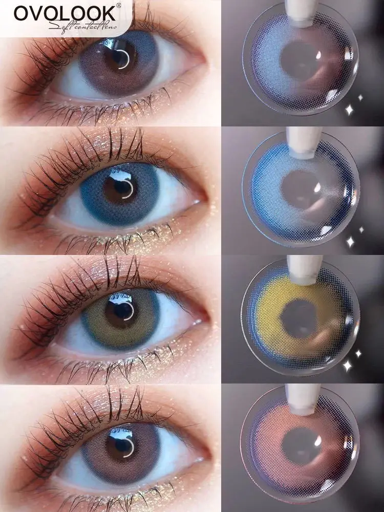 

OVOLOOK-2pcs/pair Lenses Sunset Glow Color Contact Lenses Nightfall Serie Yearly Lens Blue Lenses Cosmetic Natural Lenses 14.2mm