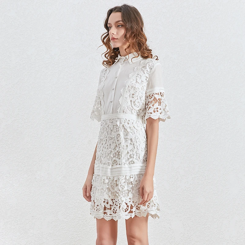 TWOTWINSTYLE Лоскутные кружевные платья женский воротник с отворотом коротким рукавом
