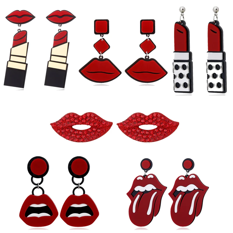 Эффектные акриловые серьги в европейском и американском стиле с красными губами