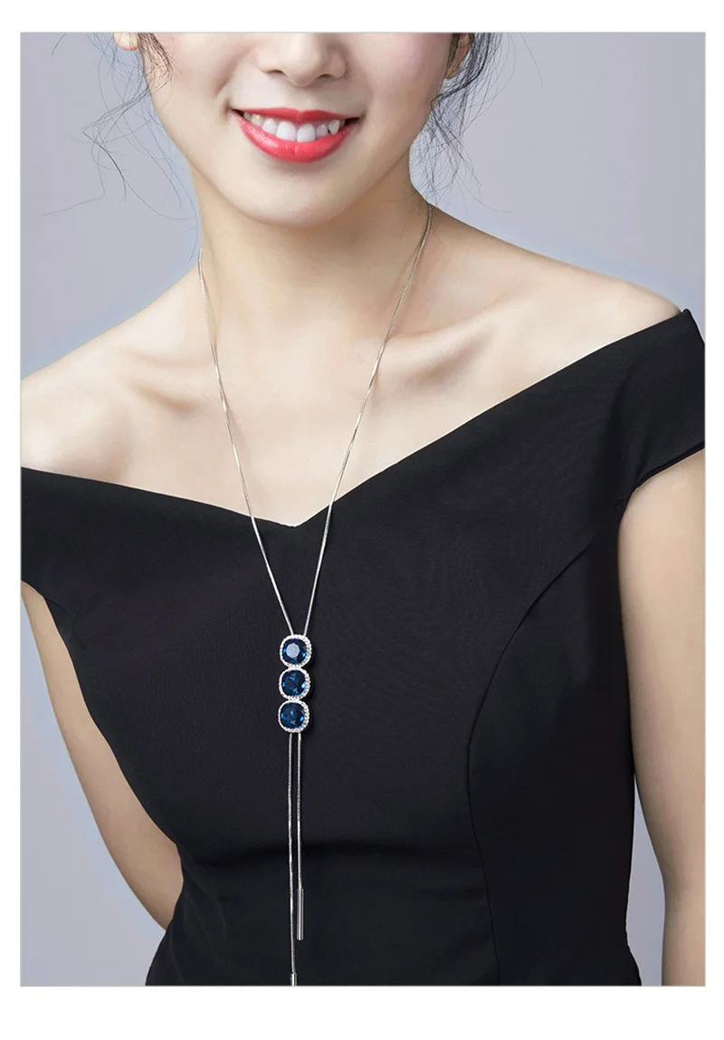 Модный светло-серый темно-синий прозрачный камень серьги-капли женское