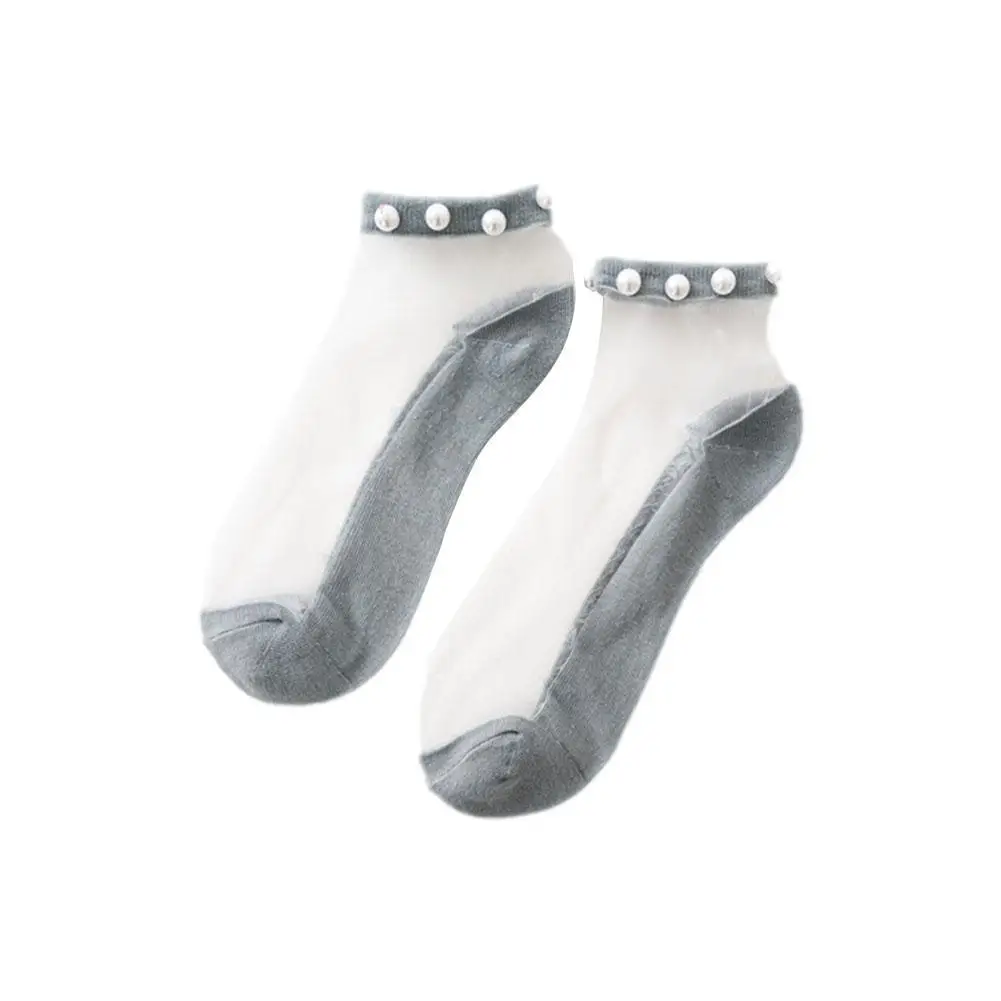 

Women Summer Mesh Socks New Fashion Pearl Bead Transparent Sox Thin Stretch Ankle Net Nylon Yarn Cool Women Socks Socks Gir R5S6