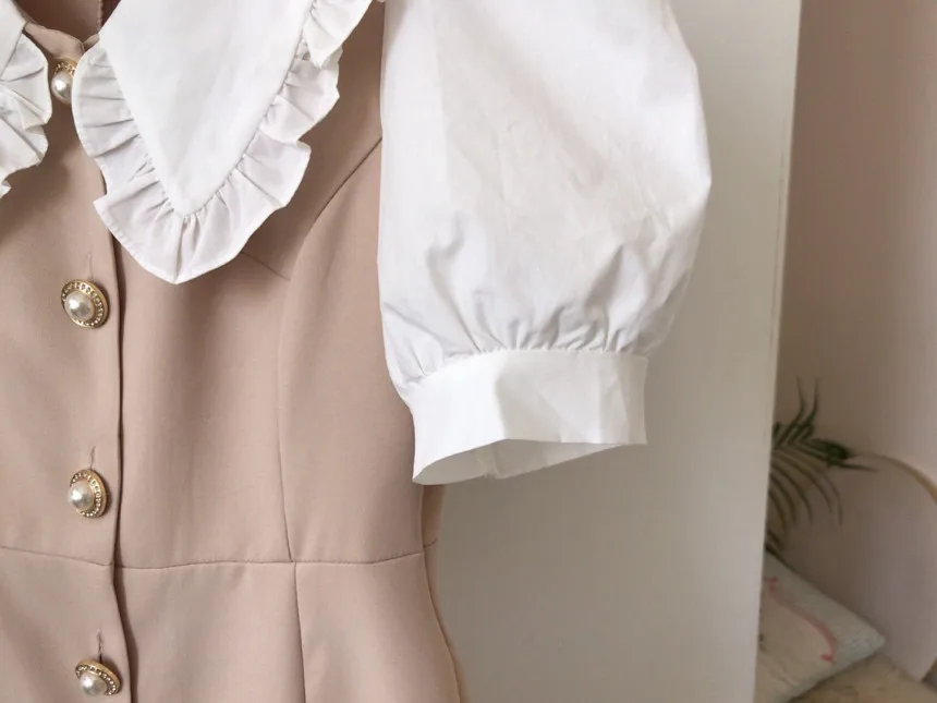 

ZOSOL South Korea Chic Niche Gentle Doll Collar mu er bian Chic Button Waist Long Puff Sleeve Dress Women