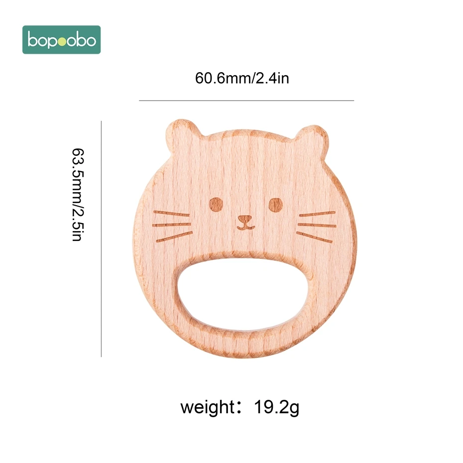 Cat Bopoobo 5 шт. деревянный Прорезыватель для еды, из бука, деревянные животные, детские игрушки для новорожденных, подвеска, соска, комплект для медицинских процедур, Детские трофеи - Цвет: Cat