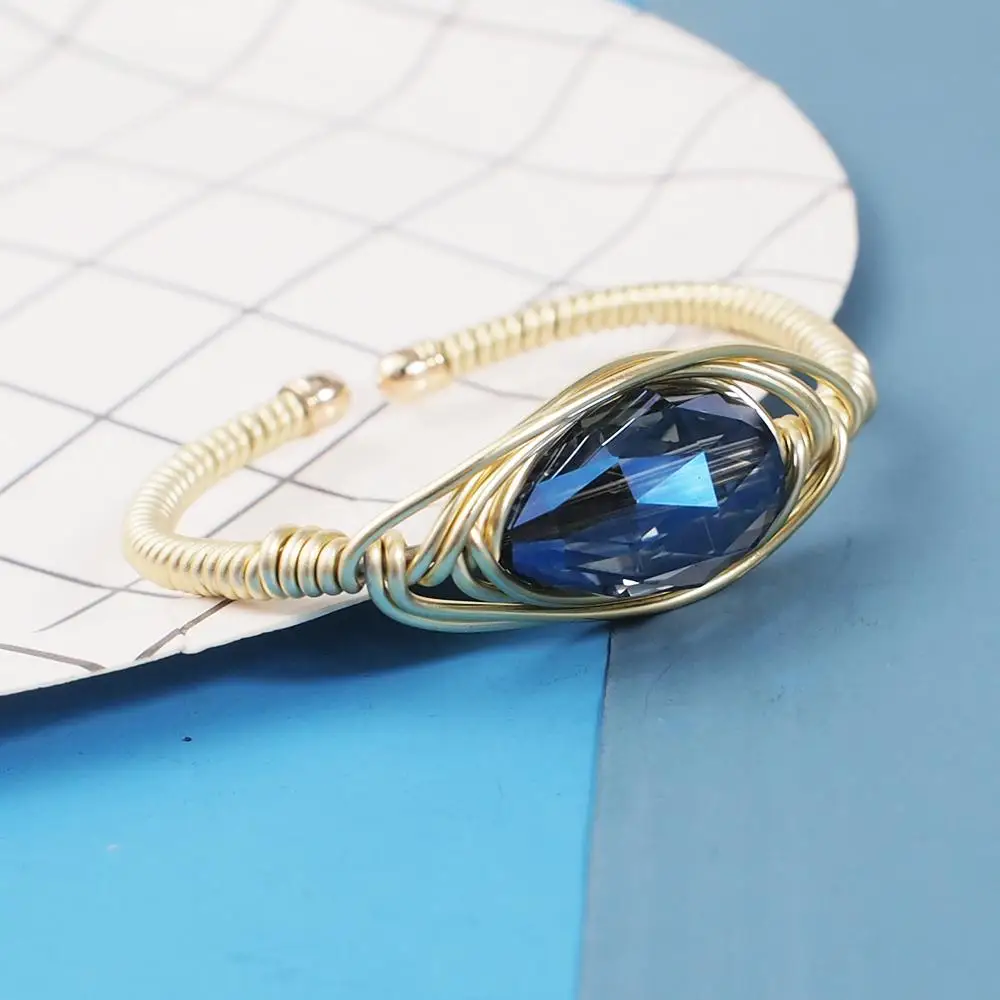 MANILAI ручной работы металлическая проволока большой кристалл браслет для женщин